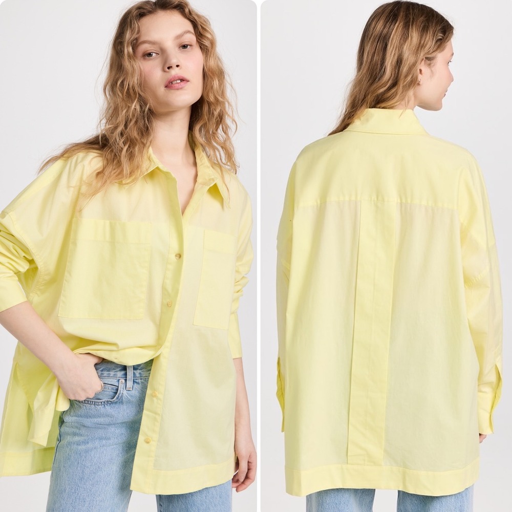 STAUD Womens Payton Butter Yellow Oversized Minimalist Button Down Poplin Top XS